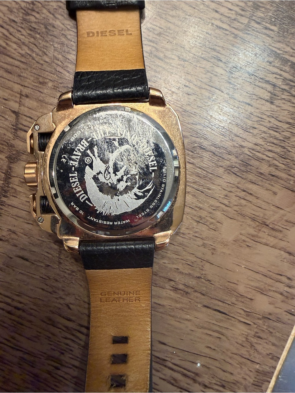 Diesel Black Leather Strap Watch with Gold Case and Black Dial - Picture 6 of 8